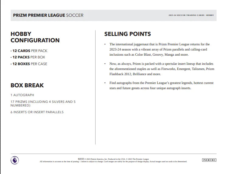 2023-24 Panini Prizm Premier League EPL Soccer Hobby