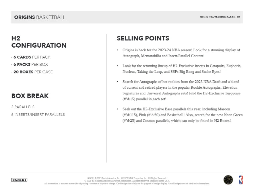 2023-24 Panini Origins Basketball H2