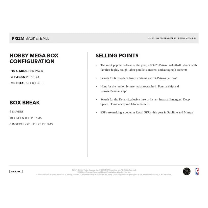 2024-25 Panini Prizm Basketball Hobby Mega Box