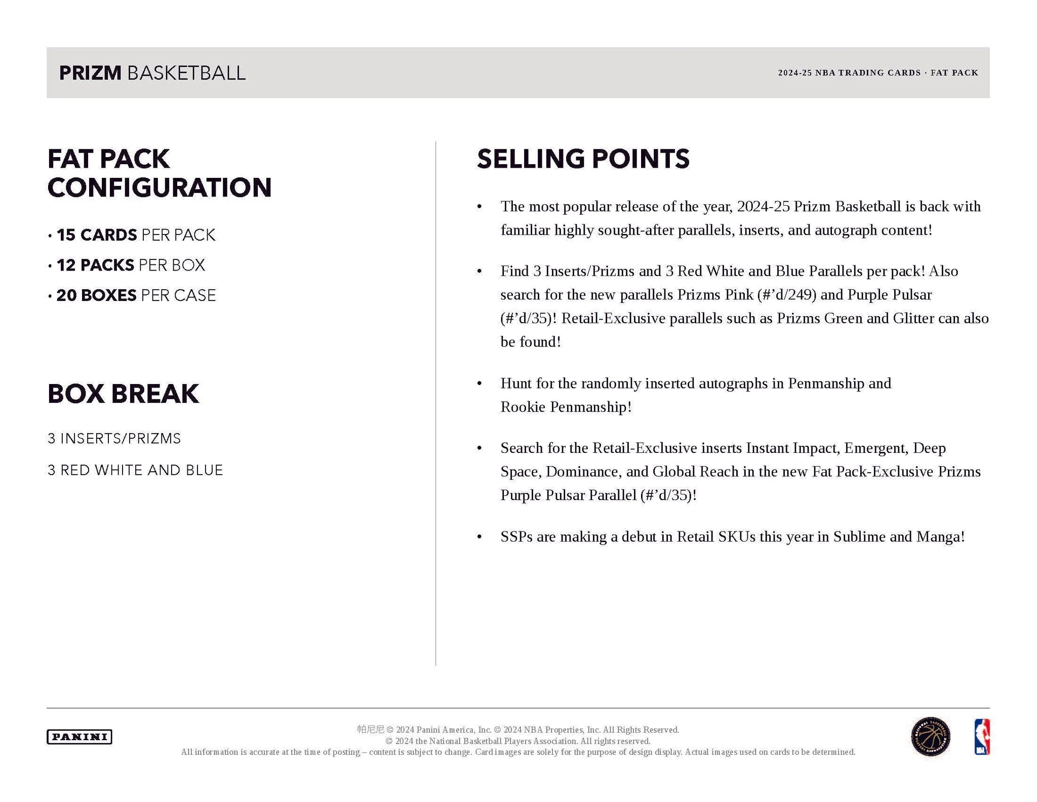 2024-25 Panini Prizm Basketball Fat Pack Box
