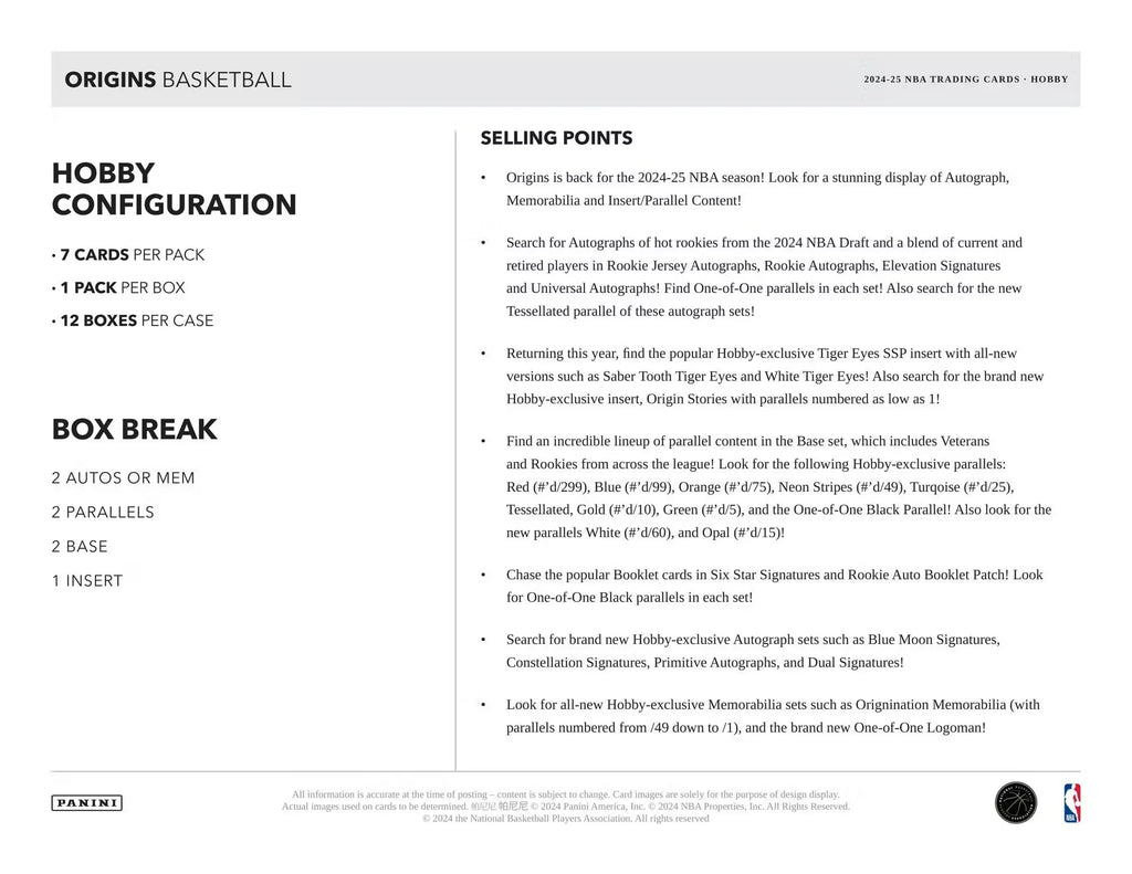 2024/25 Panini Origins Basketball Hobby Box