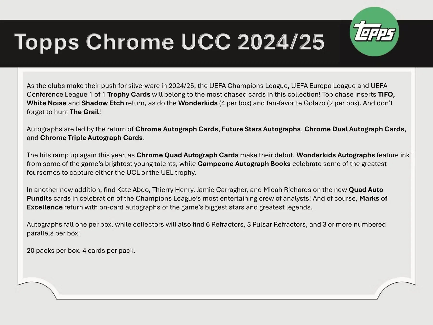 2024-25 Topps Chrome UEFA Club Competitions Soccer Hobby Box