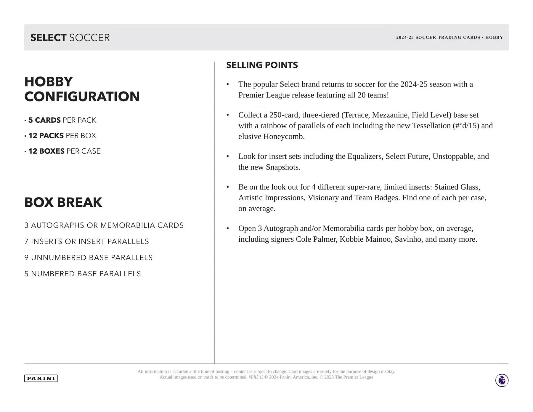 2024-25 Panini Select EPL Soccer Hobby Box