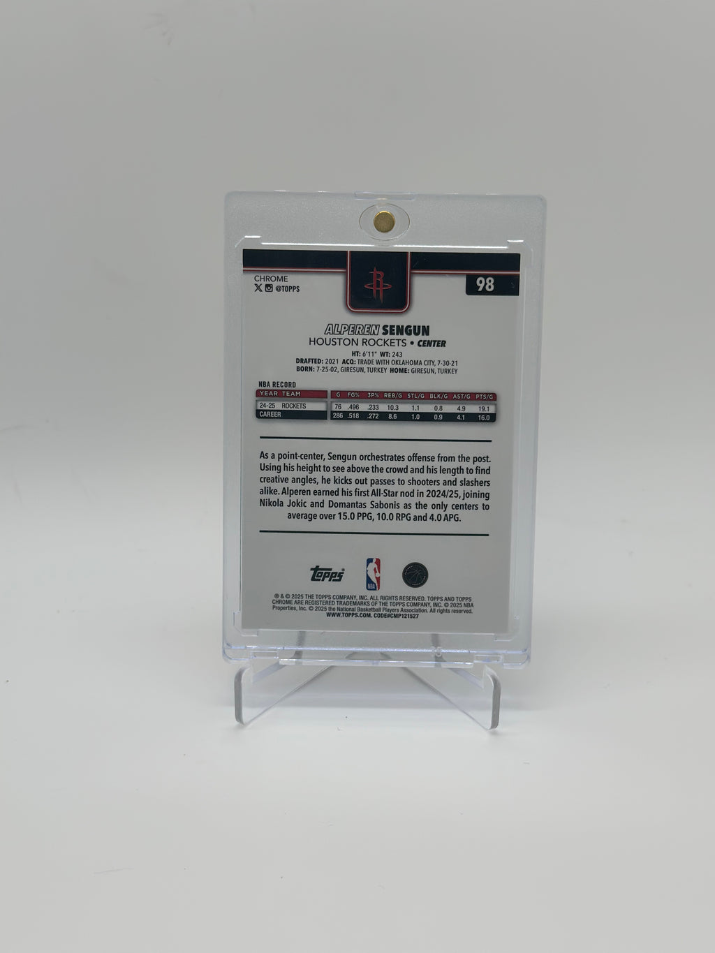 Topps 2025-26 Chrome Alperen Sengun #98 True GOLD Refractor /50 Houston Rockets