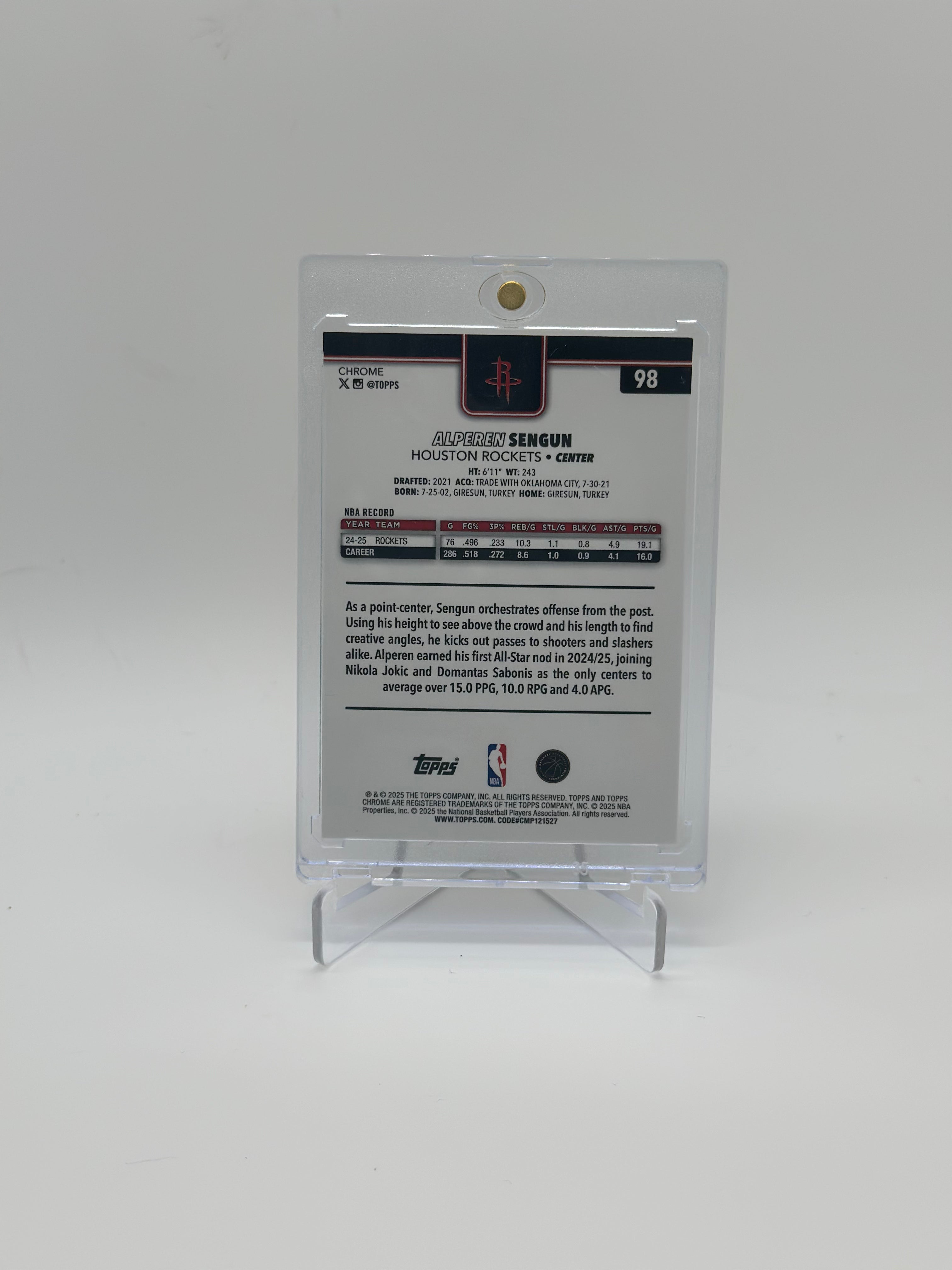 Topps 2025-26 Chrome Alperen Sengun #98 True GOLD Refractor /50 Houston Rockets