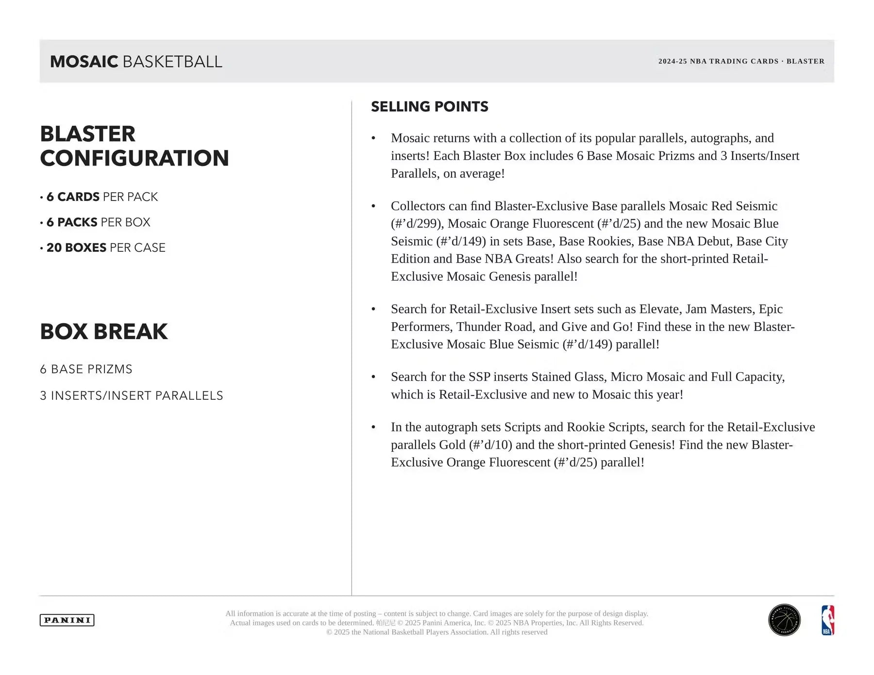 2024-25 Mosaic Basketball Blaster Box
