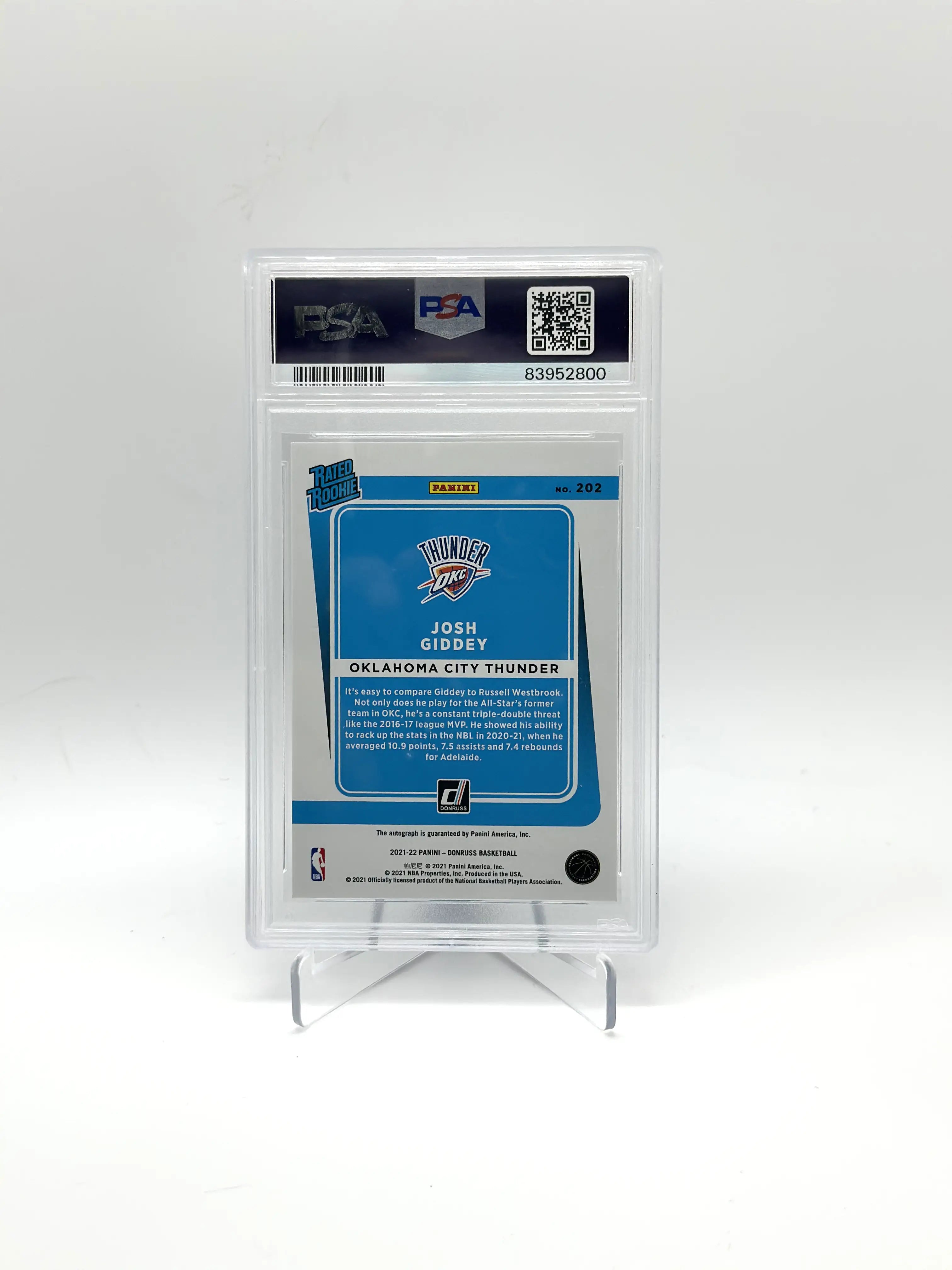2021 DonRuss Josh Giddey #202 Signature-Blue Choice /49 PSA 10