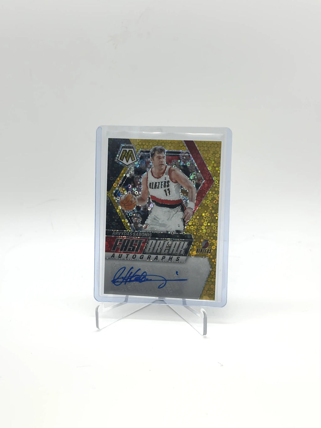 2023-24 Panini Mosaic Arvydas Sabonis Fast Break Auto Yellow #/10 Trail Blazers