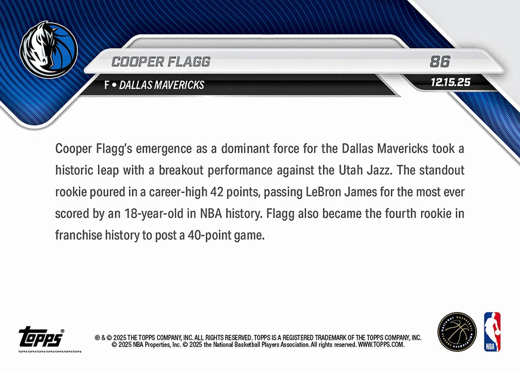 Cooper Flagg - 2025-26 NBA Topps NOW® - Card 86